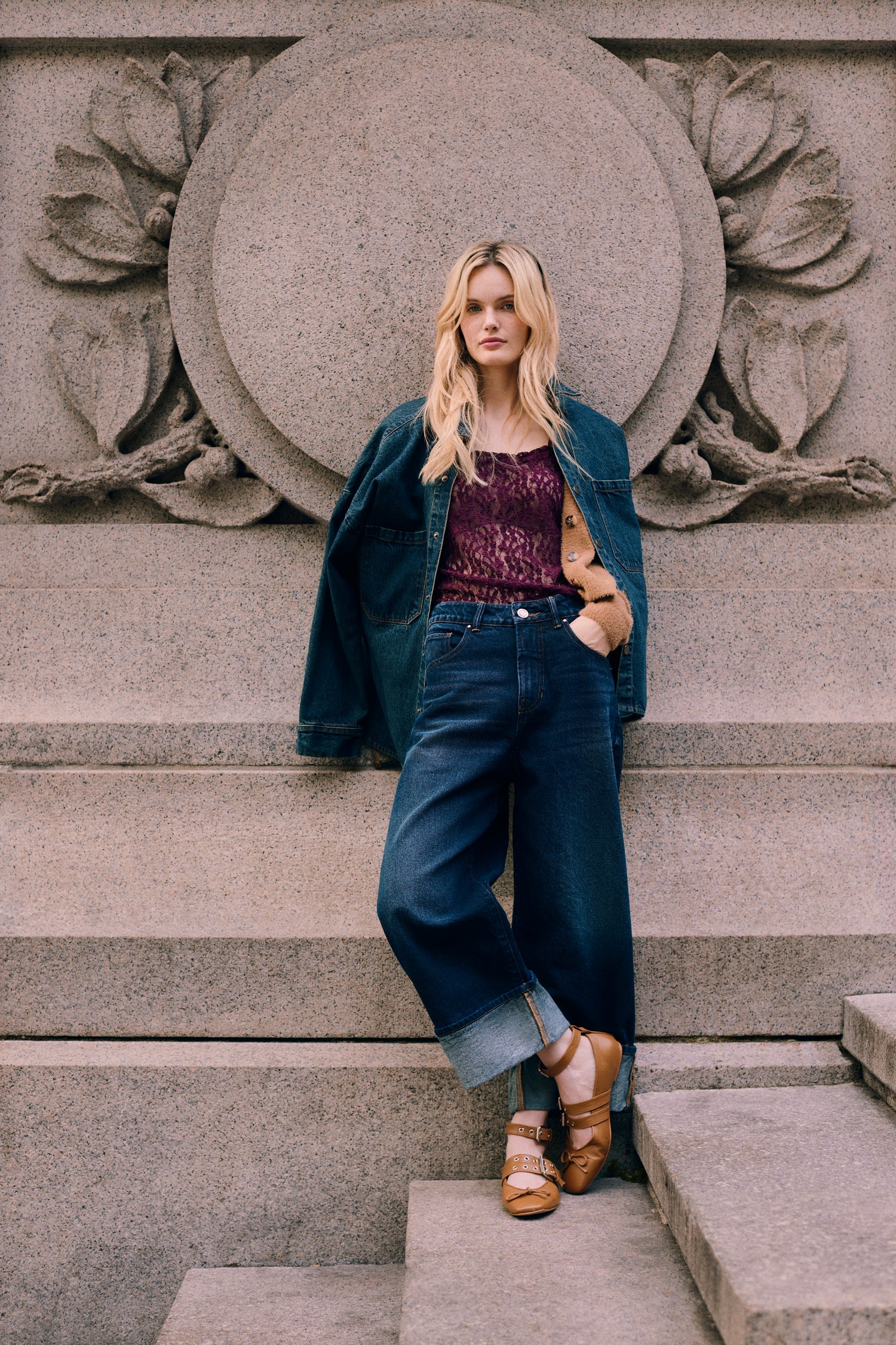 Loose Fit Jean with Hemmed Bottom in Blue for Women