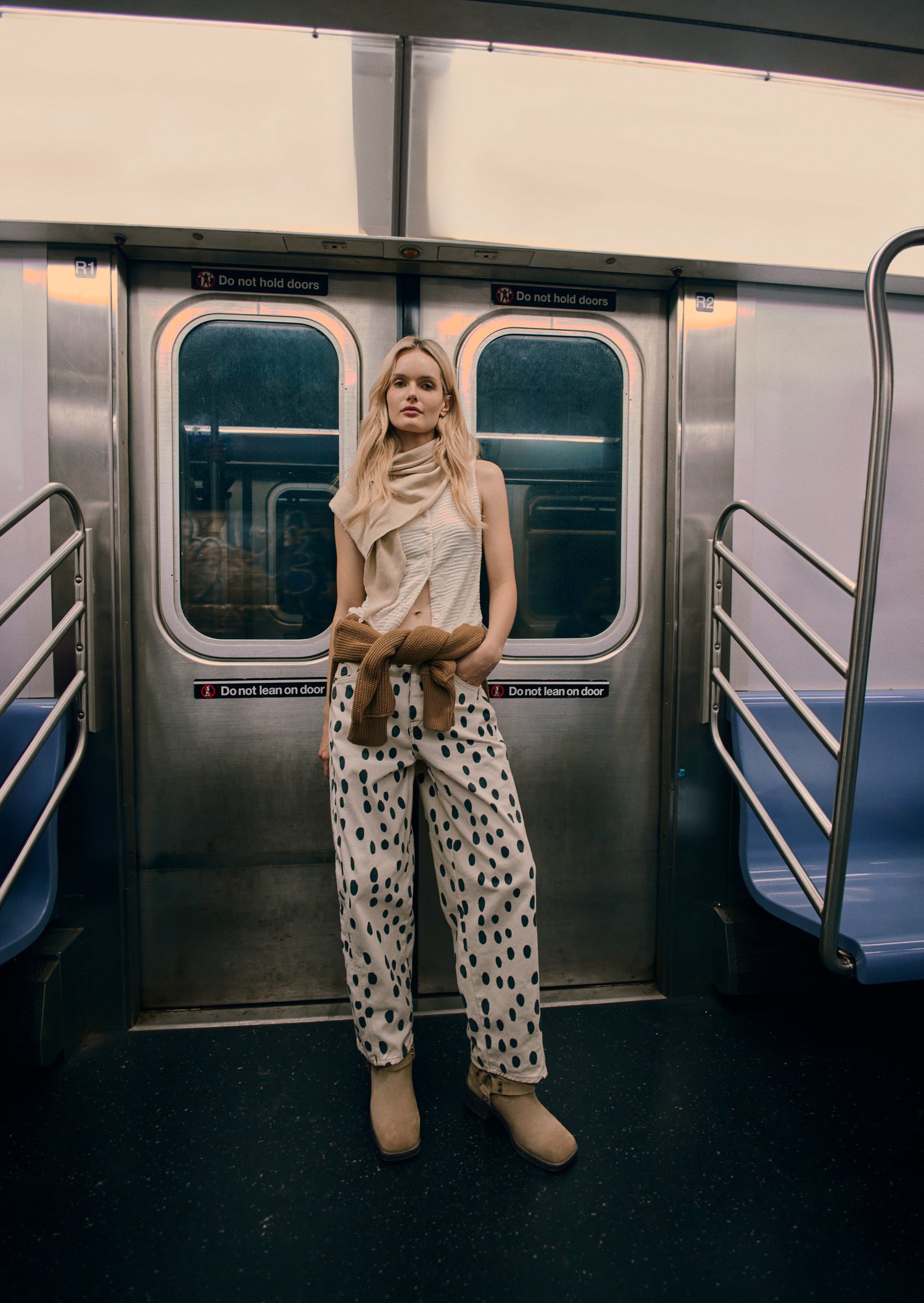 Textured Crème Sleeveless T-Shirt for Women