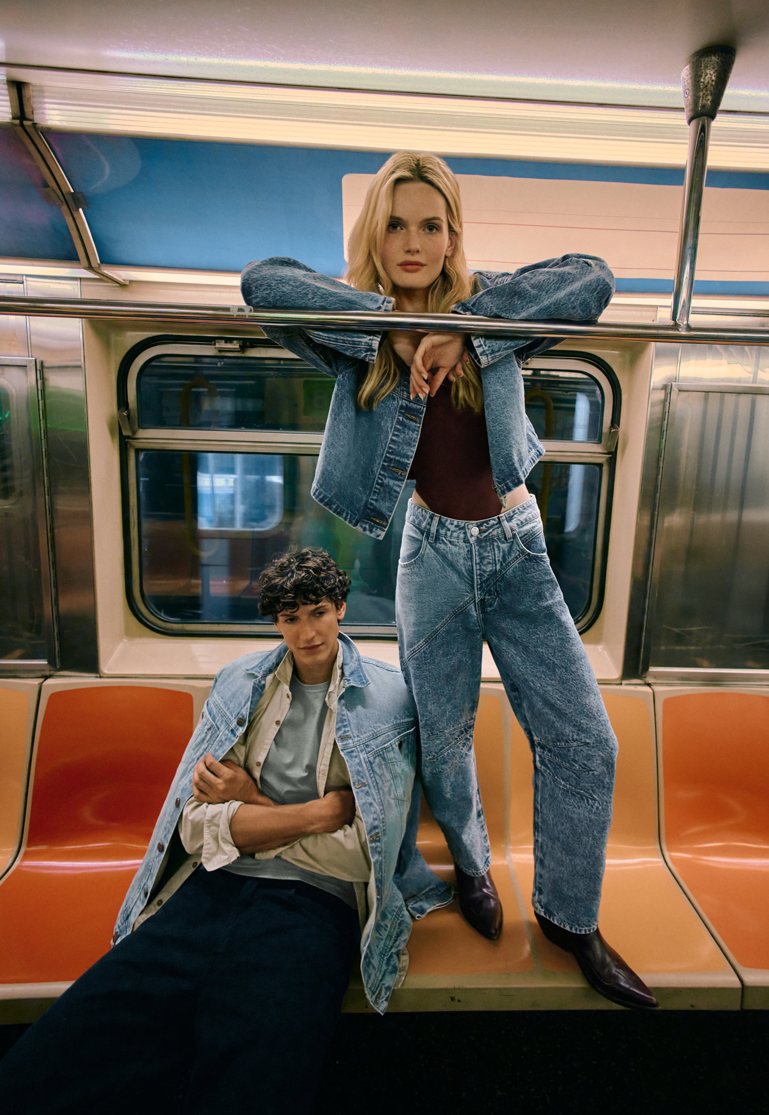 Denim Jacket with Horseshoe Sleeves for Women