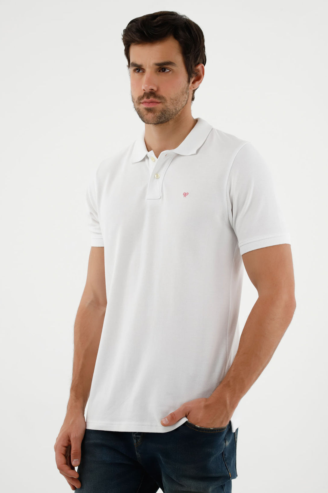 Polo blanca con raqueta multicolor para hombre