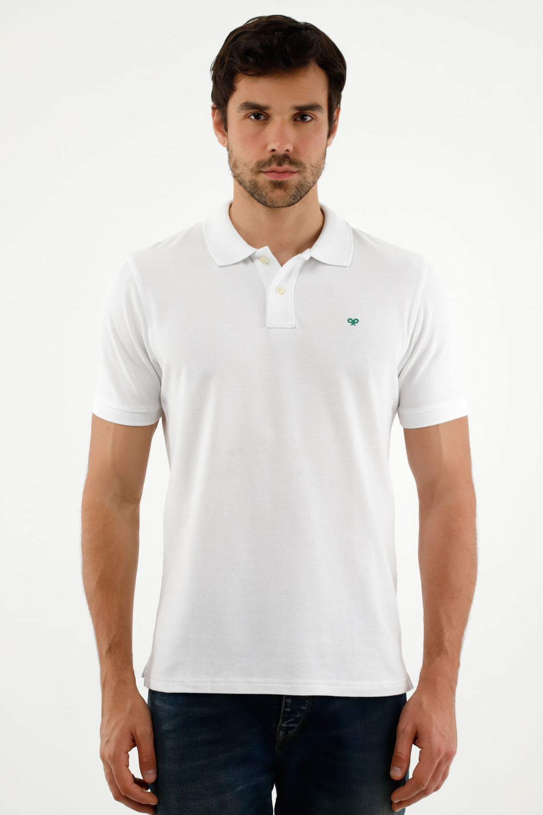 Polo blanca con raqueta multicolor para hombre