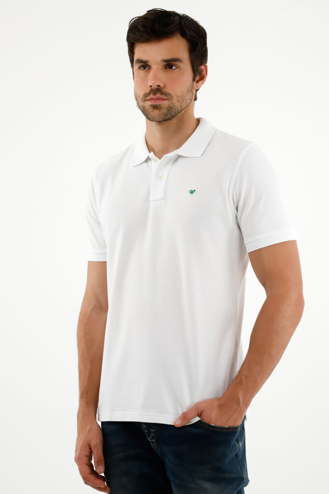 Polo blanca con raqueta multicolor para hombre