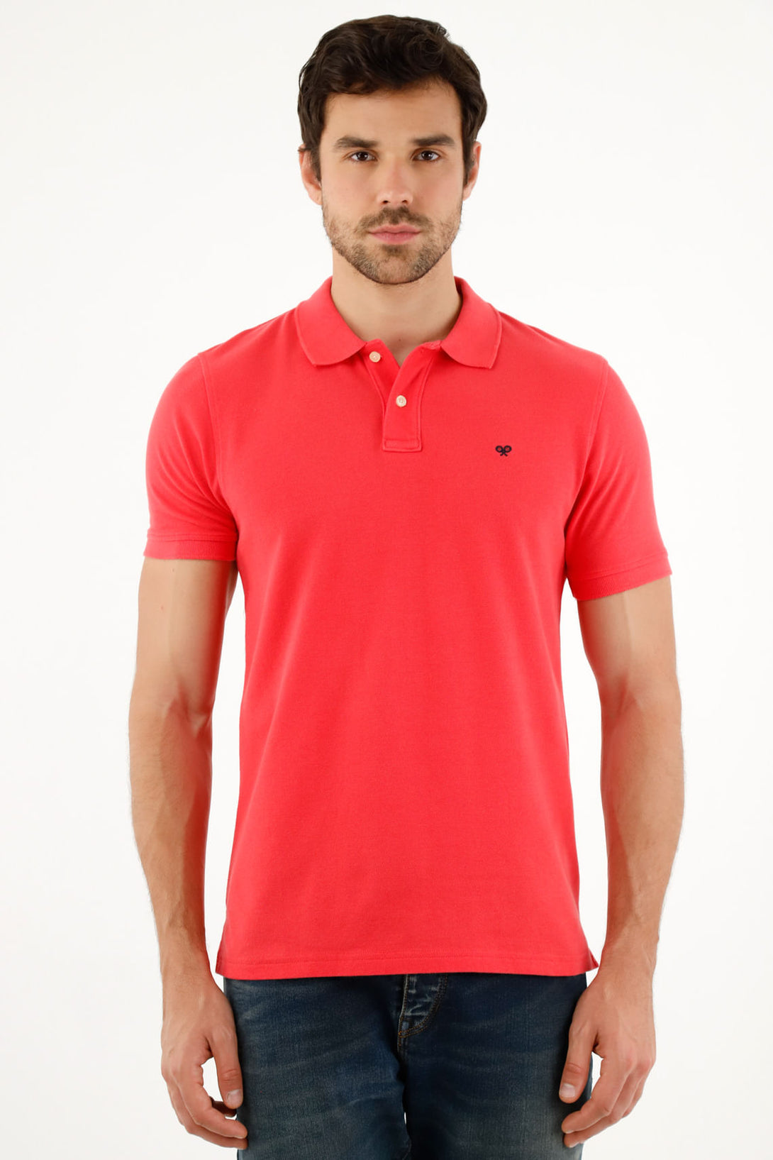 Polo rosada con raqueta multicolor para hombre