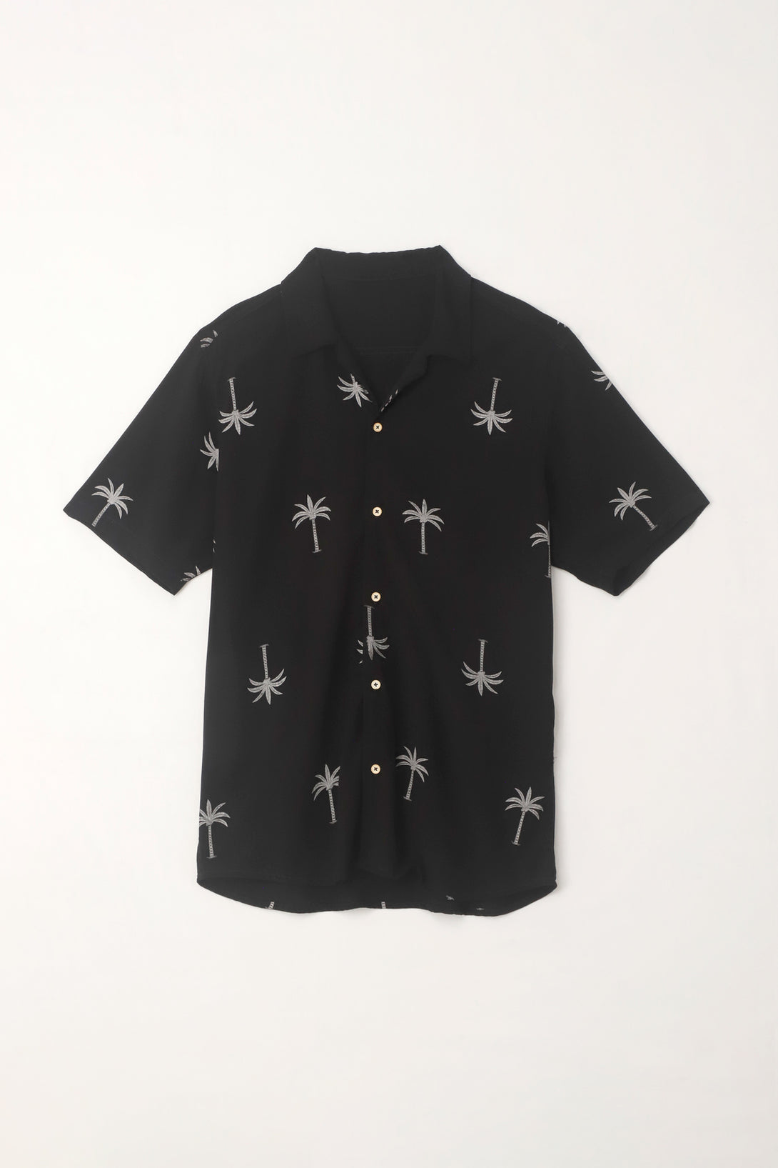 Camisa en apariencia lino con diseño de palmeras para hombre