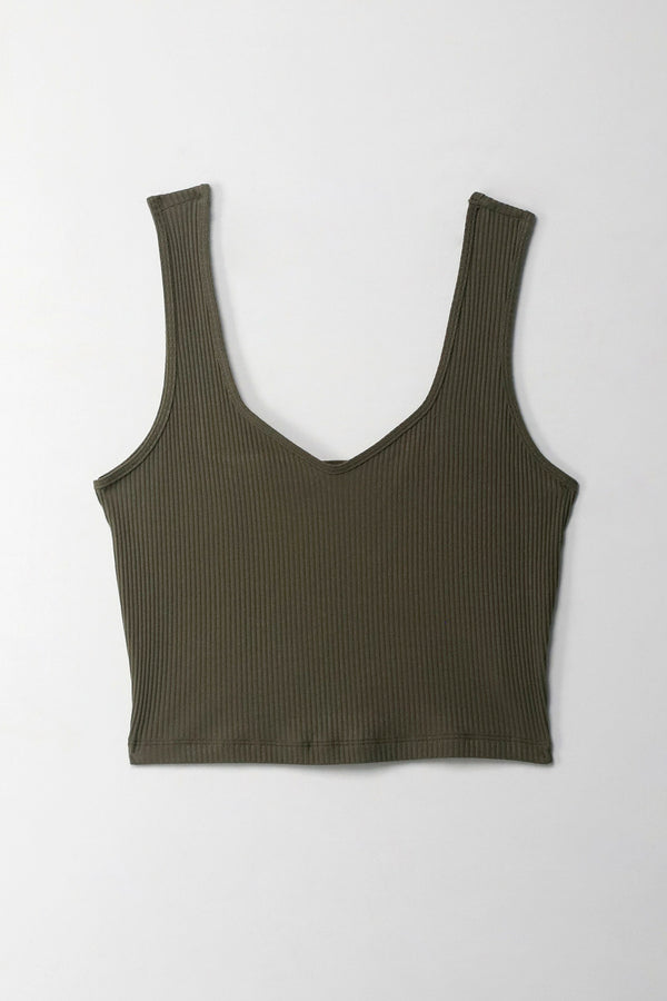 Women's Green Rib Crop Top