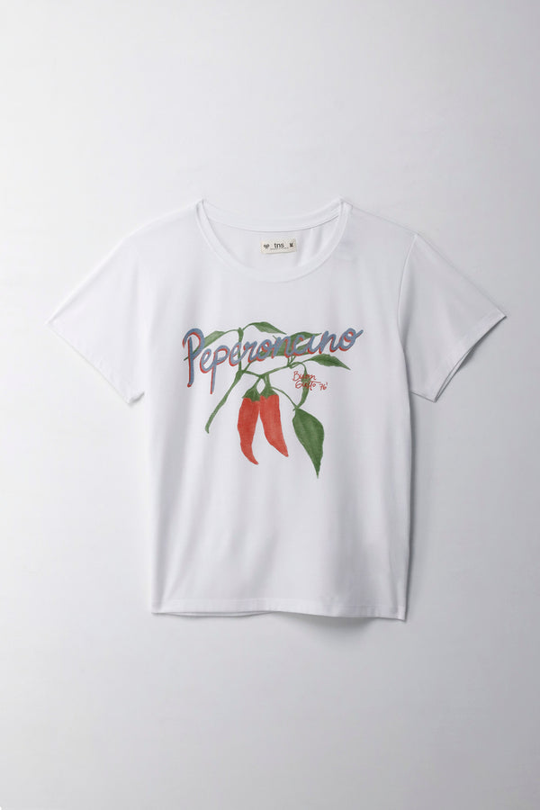 Women's White Printed Basic T-Shirt