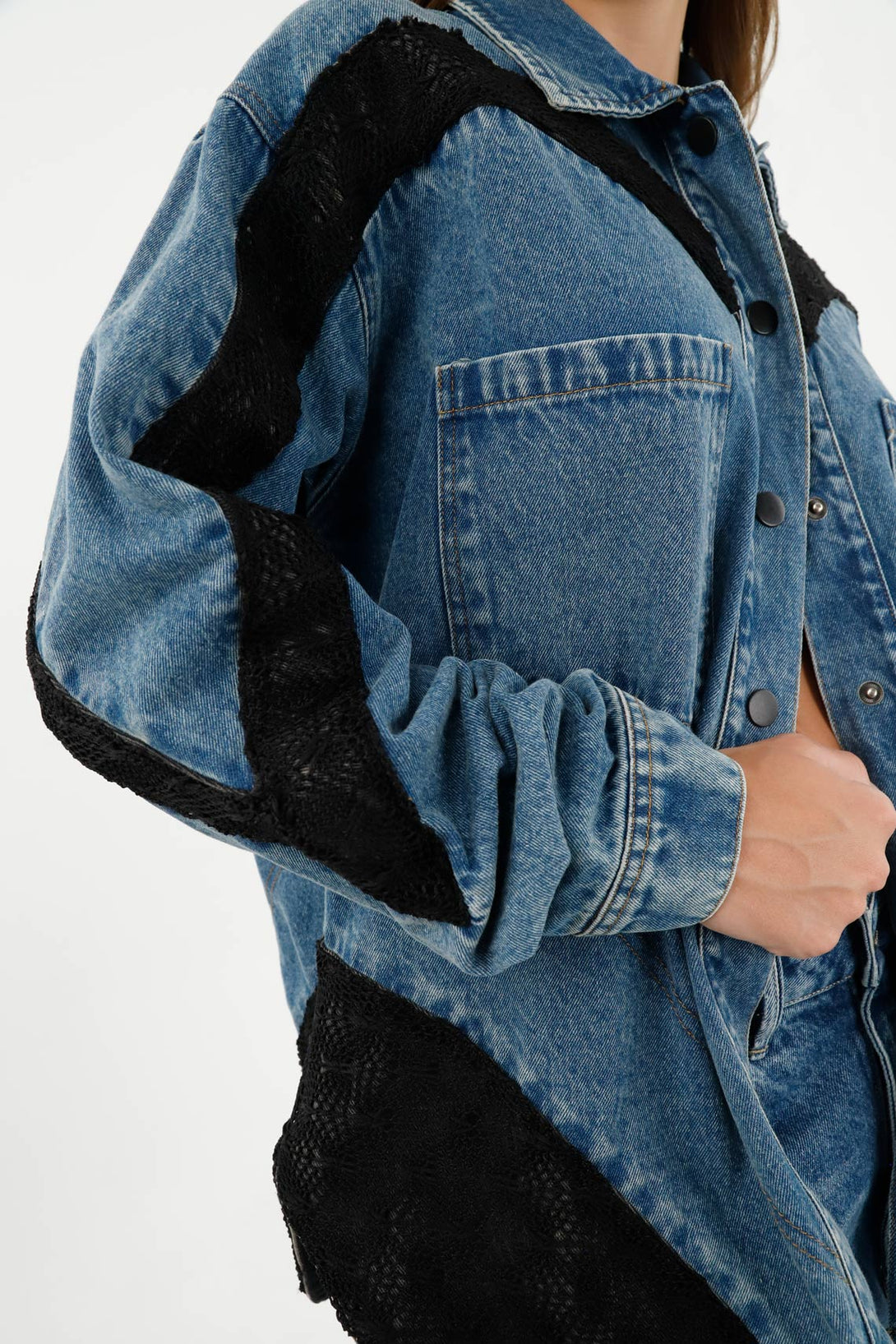 Women's Blue Overshirt with Knit Details