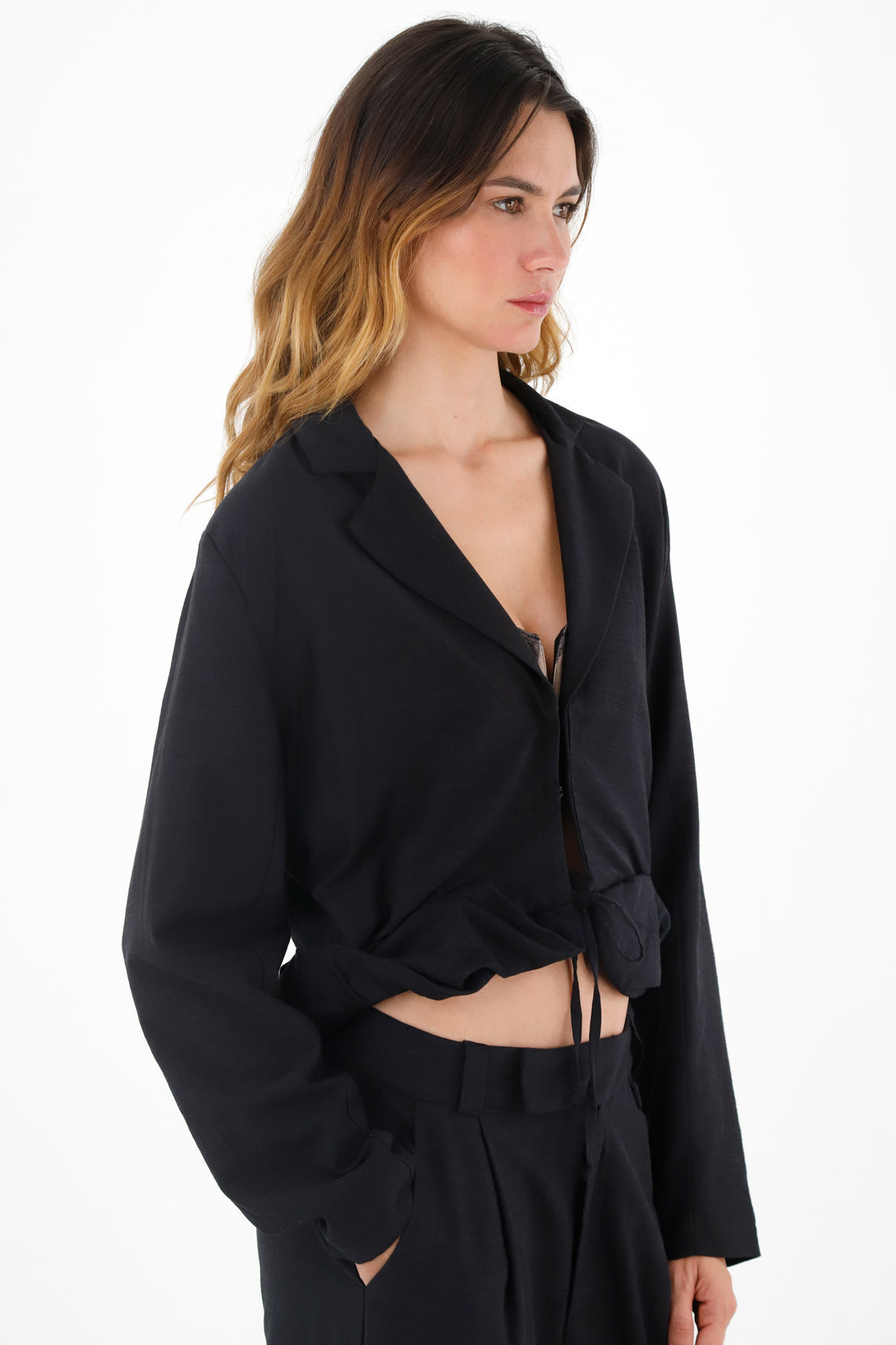 Women's Black Jacket with Bias Trim | TNS clothing Women's Black Jacket with Bias Trim | TNS clothing