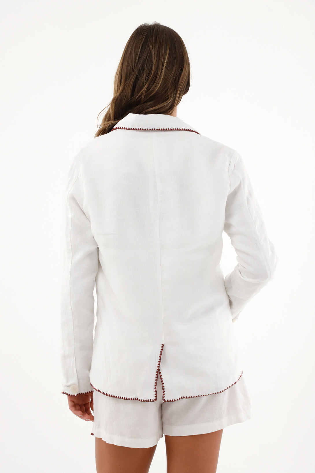 Women's White Blazer-Like Coat in Linen