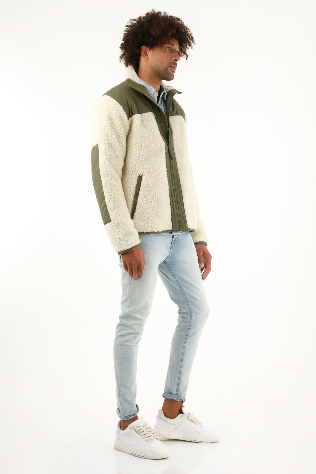 Chaqueta verde de cuello alto para hombre