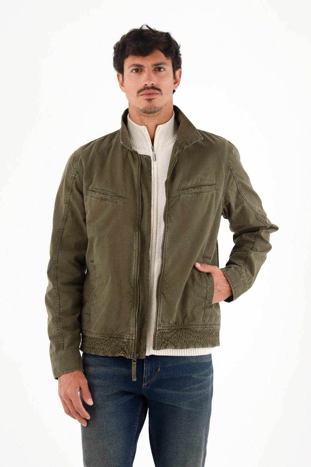 Classic Green Front-Zip Coat for Men
