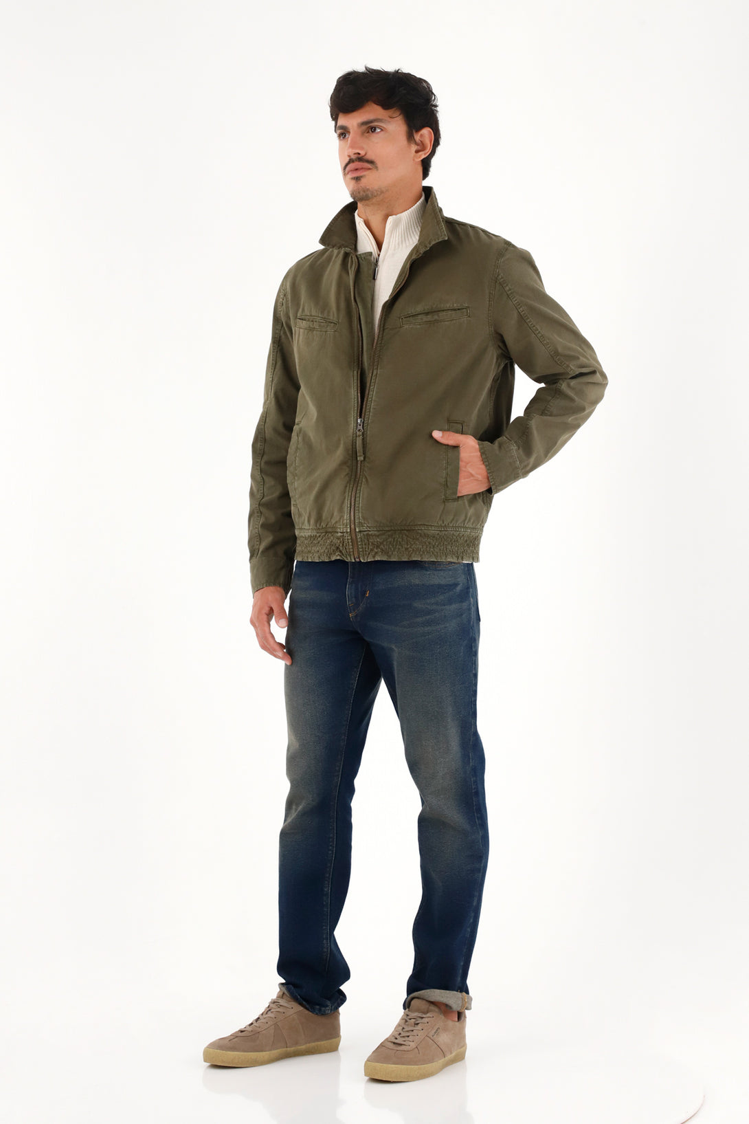 Classic Green Front-Zip Coat for Men