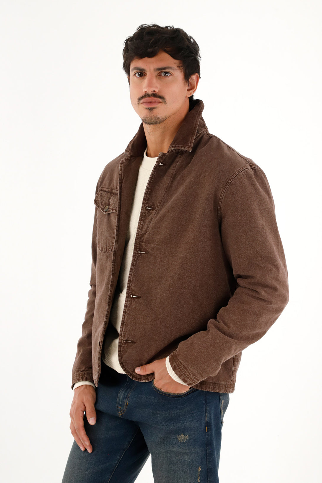 Men's Brown Corduroy Collar Coat