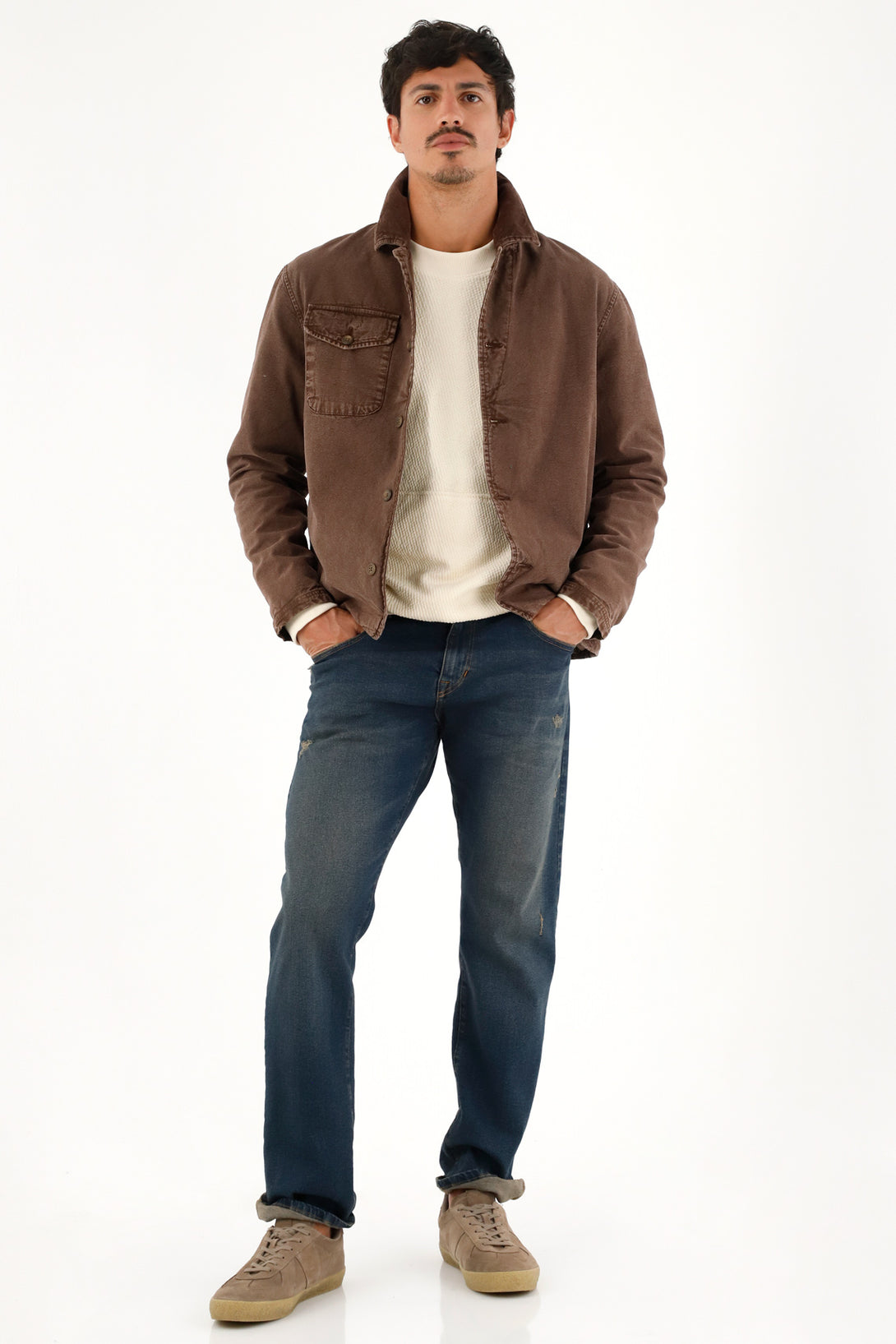 Men's Brown Corduroy Collar Coat