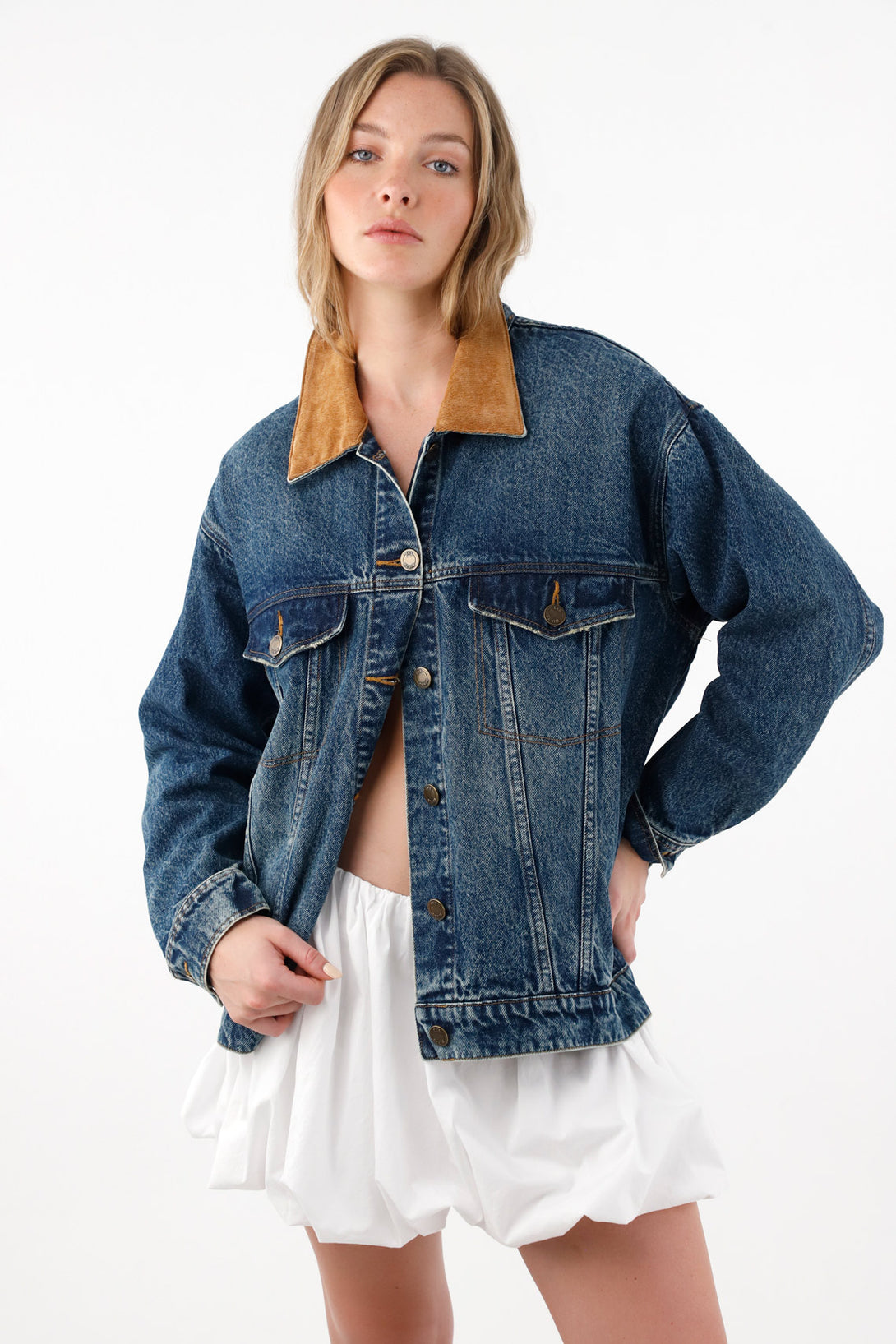 Women's Oversized Corduroy Collar Trucker Jacket