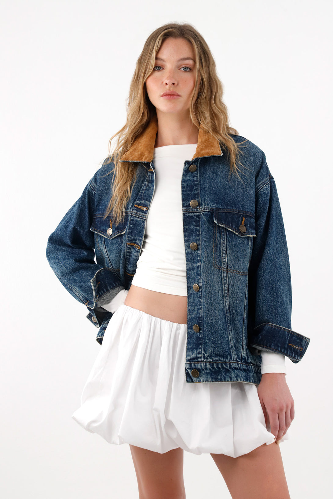 Women's Oversized Corduroy Collar Trucker Jacket