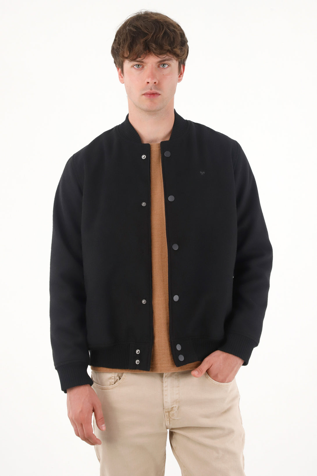Chaqueta Bomber afelpada negra para hombre