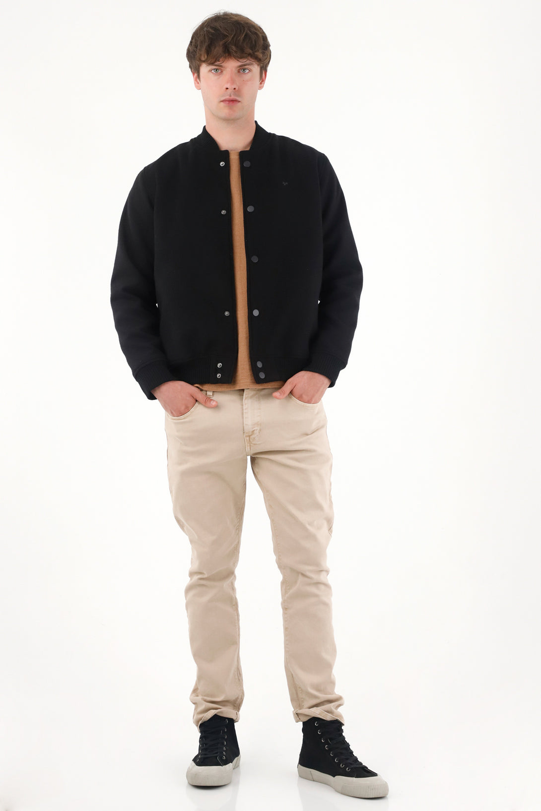 Chaqueta Bomber afelpada negra para hombre