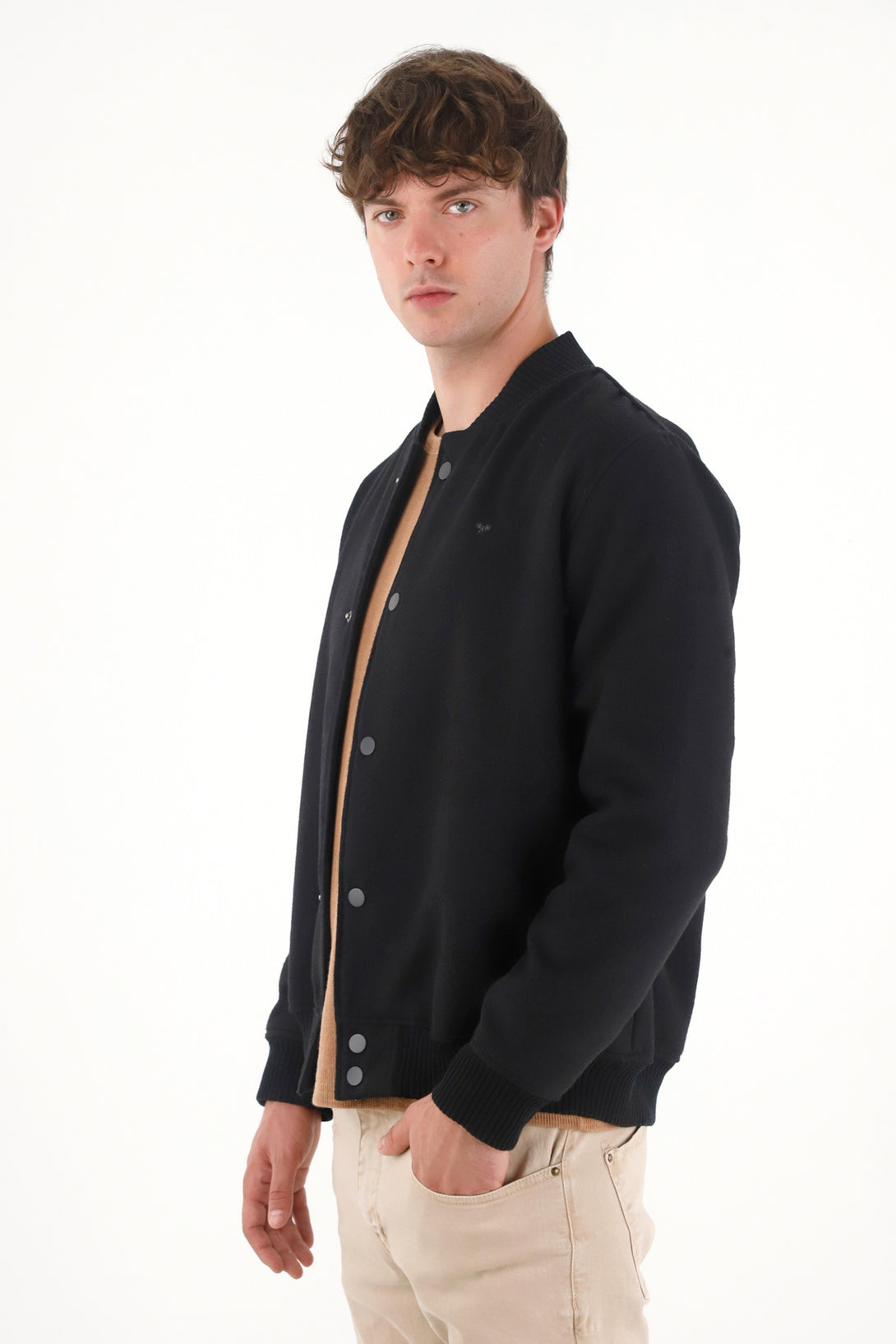 Chaqueta Bomber afelpada negra para hombre