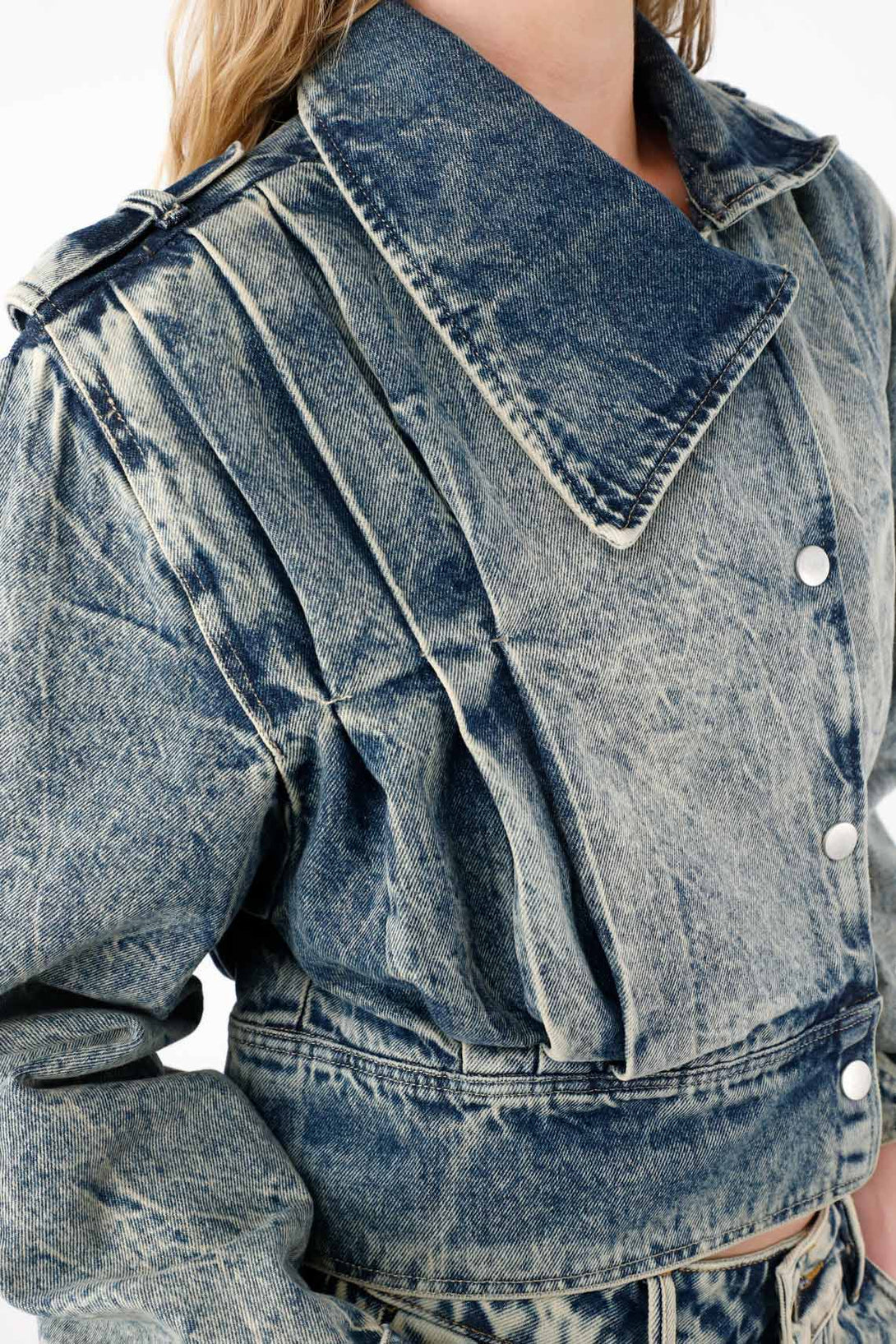 Women's Blue Asymmetrical Lapel Crop Jacket