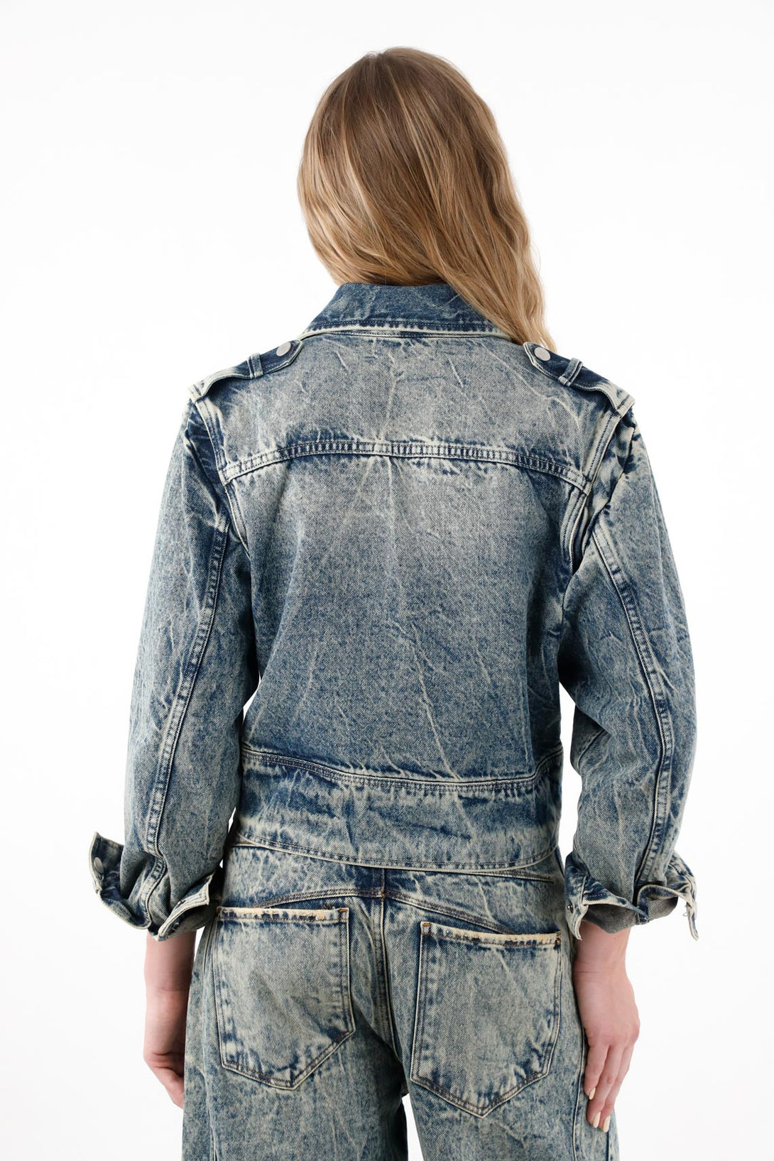 Women's Blue Asymmetrical Lapel Crop Jacket