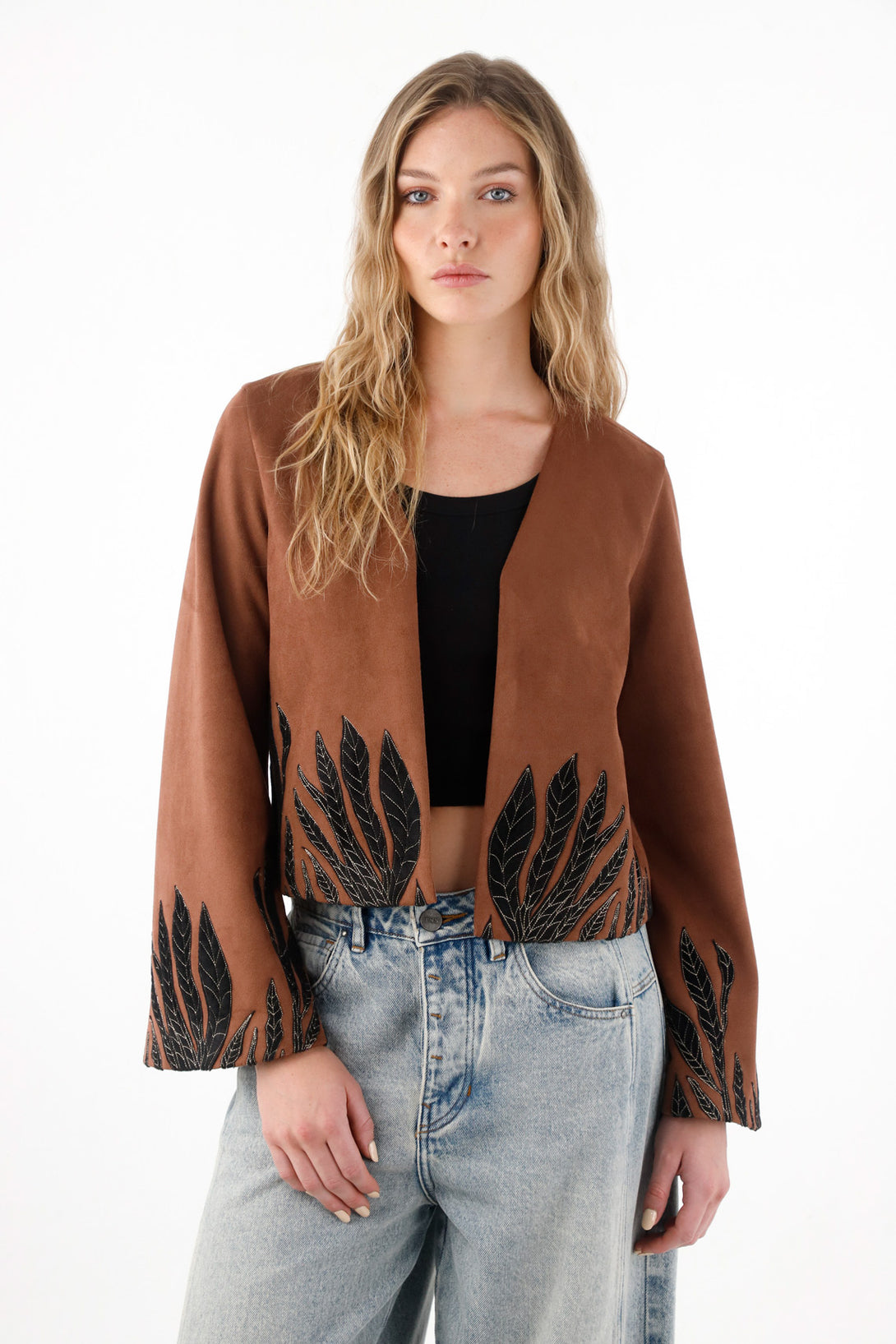 Women's Short Black Leather Effect Jacket
