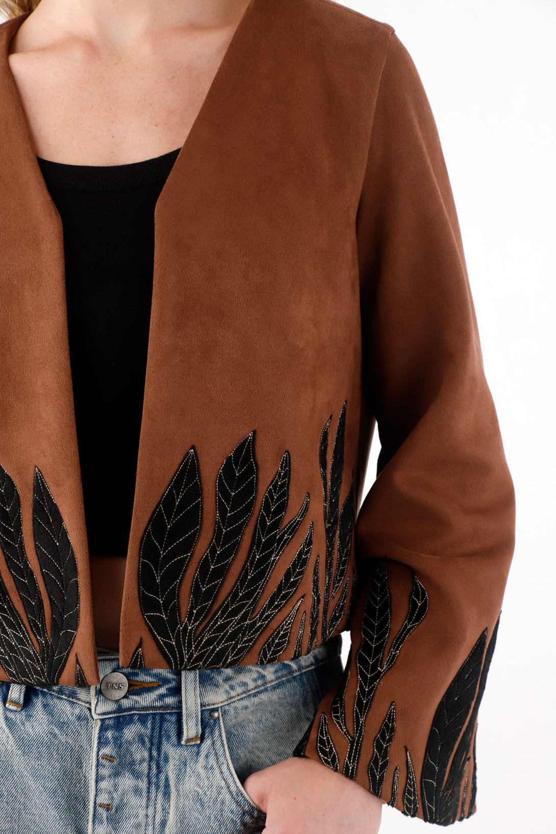 Women's Short Black Leather Effect Jacket