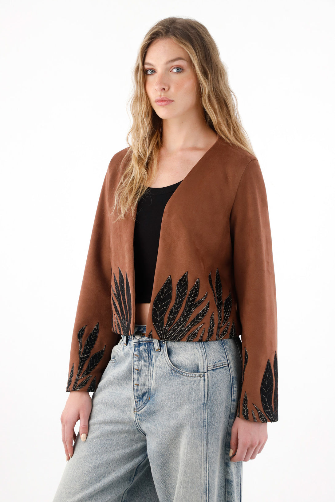 Women's Short Black Leather Effect Jacket