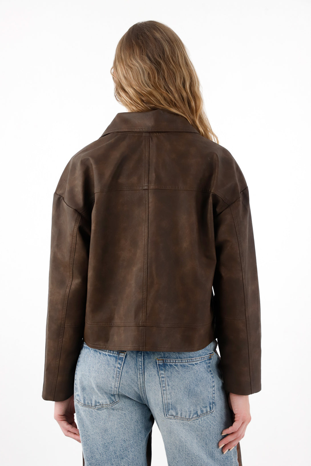 Chaqueta con efecto cuero café para mujer