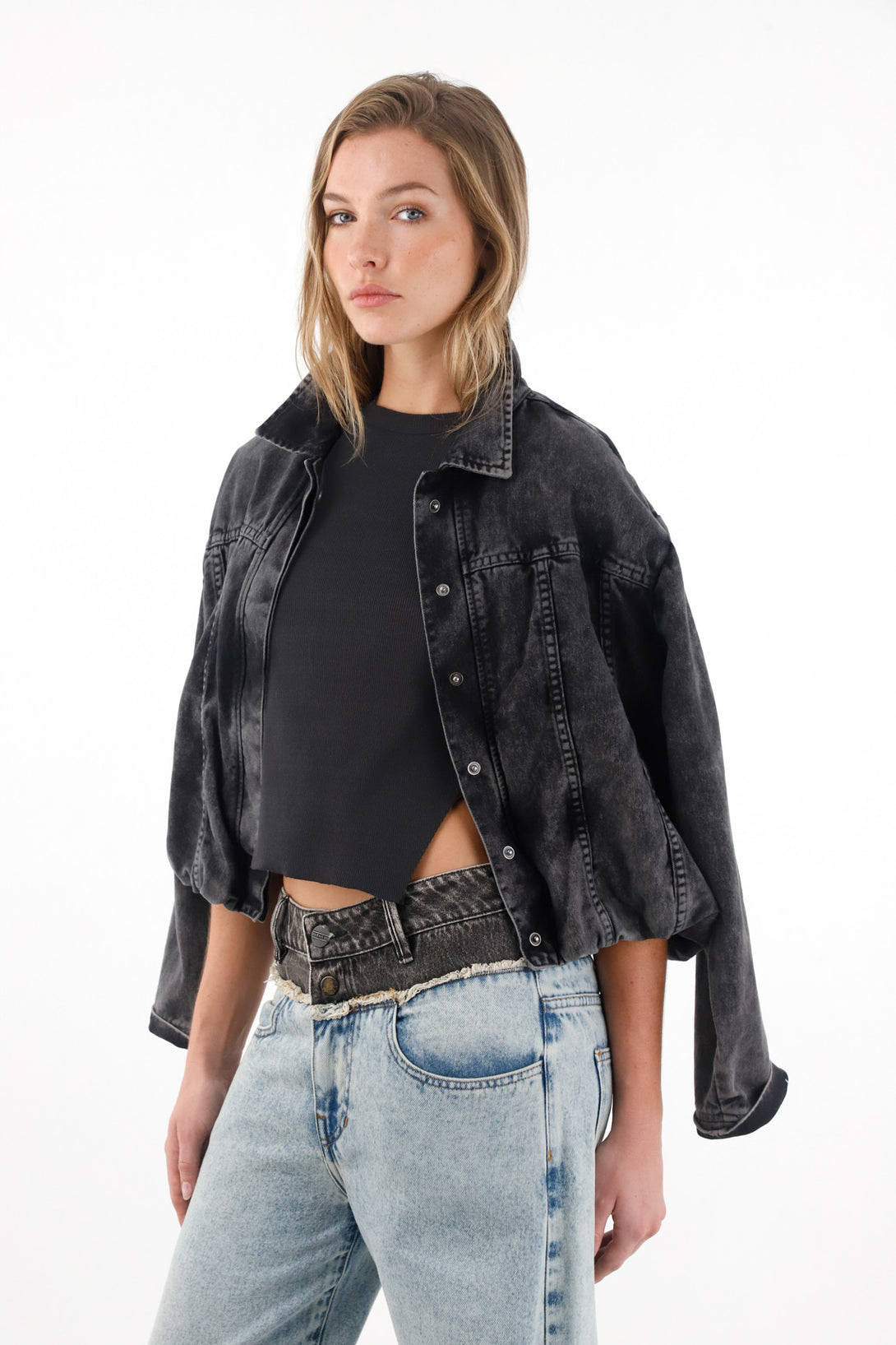 Women's Black Denim Balloon Jacket