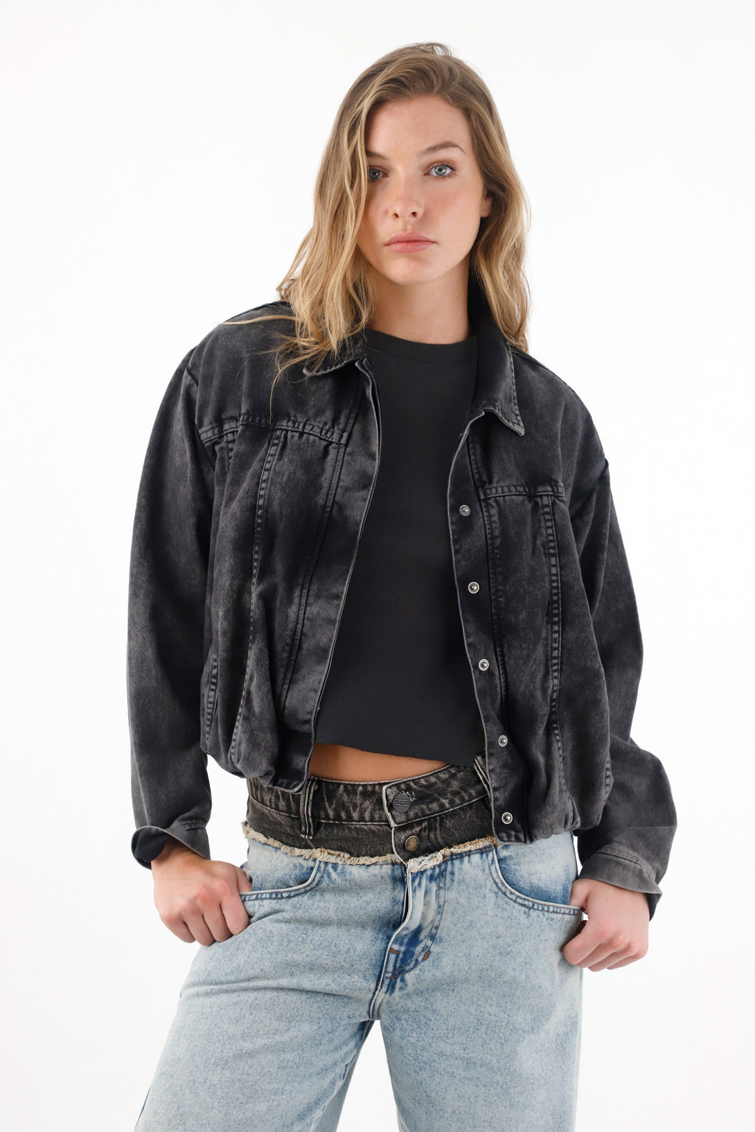 Women's Black Denim Balloon Jacket