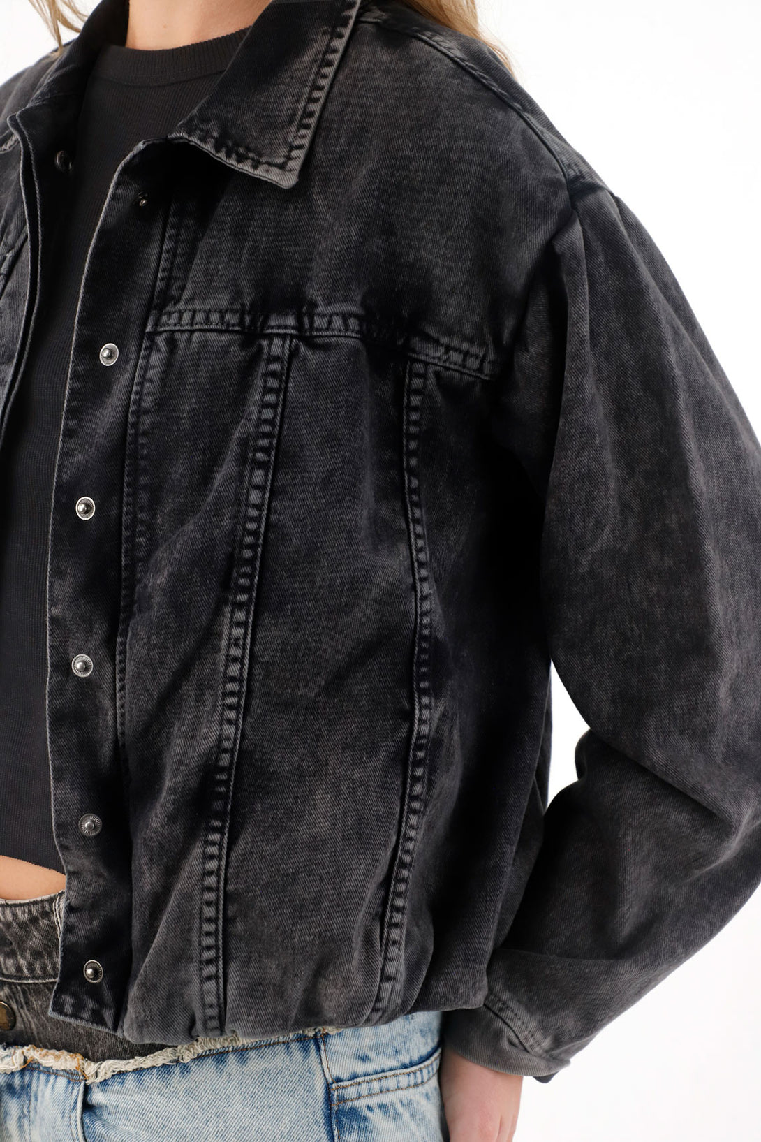 Women's Black Denim Balloon Jacket