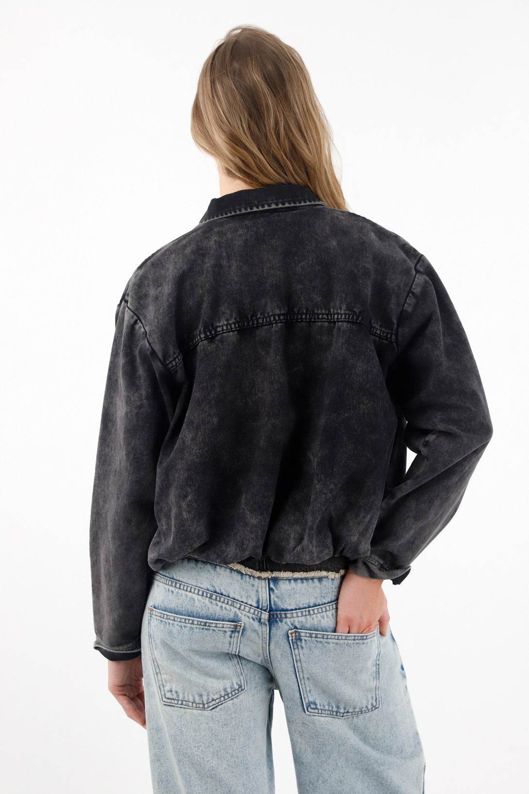 Women's Black Denim Balloon Jacket
