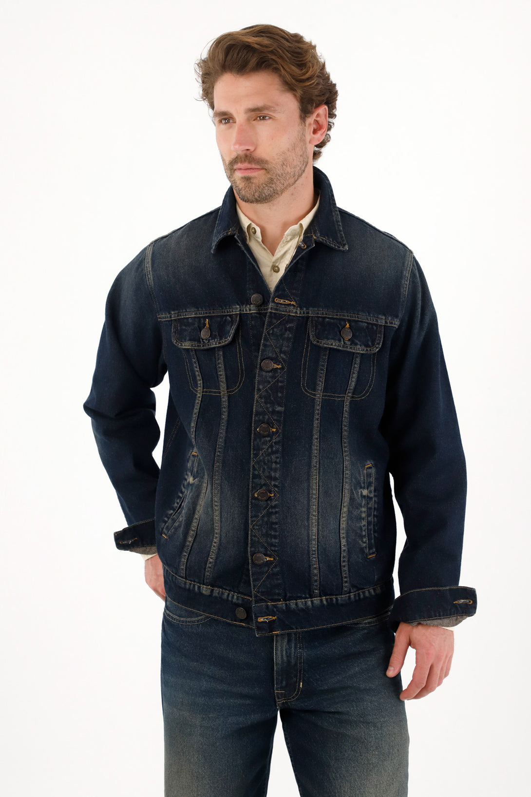 Abrigo tipo Trucker azul para hombre