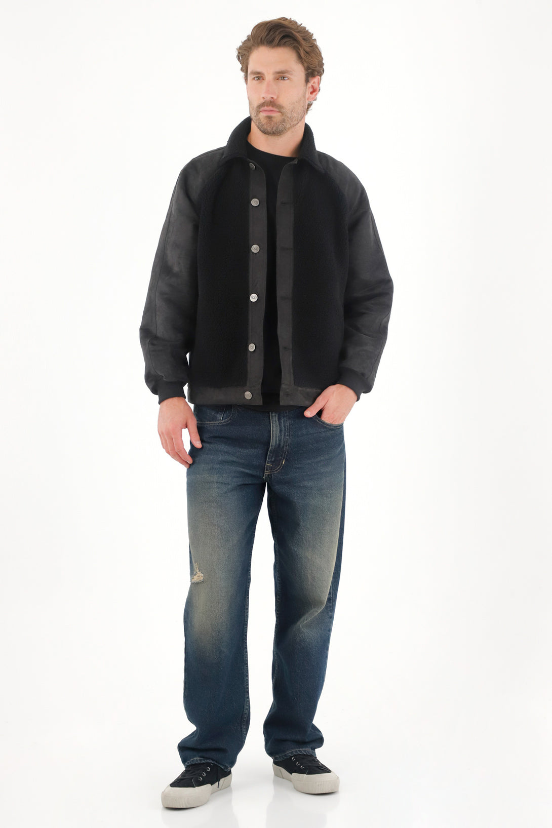 Chaqueta Bomber con mix de telas para hombre