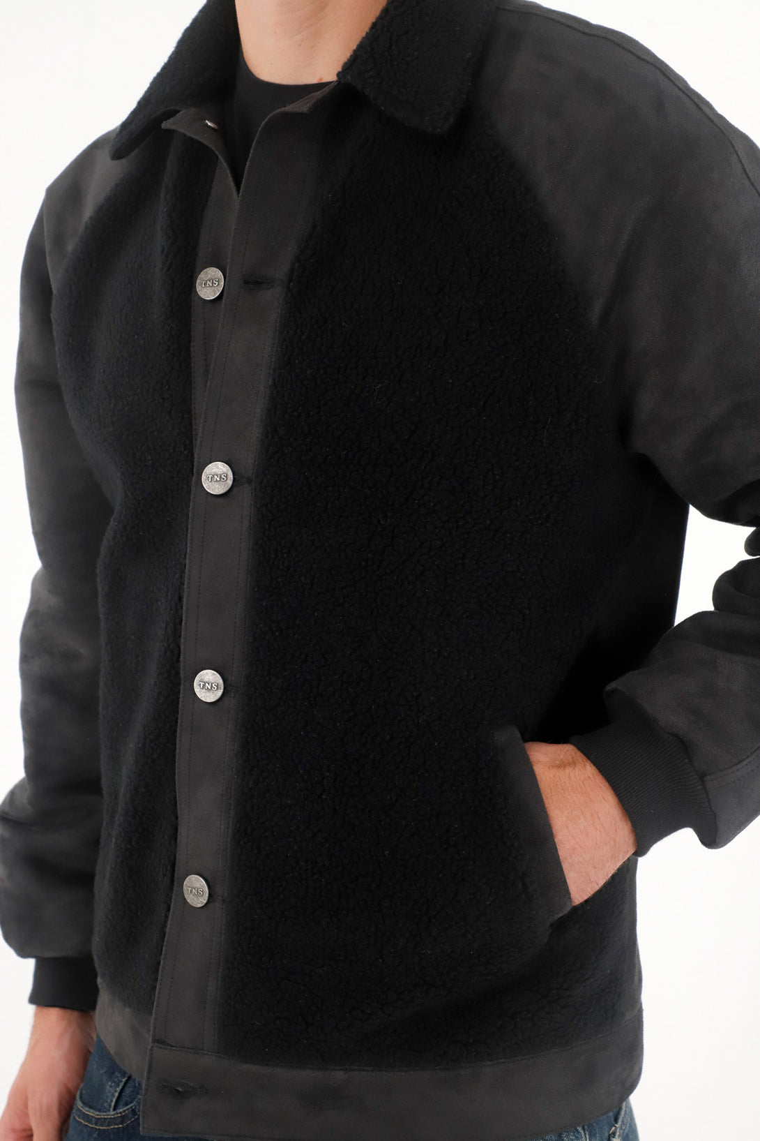 Chaqueta Bomber con mix de telas para hombre
