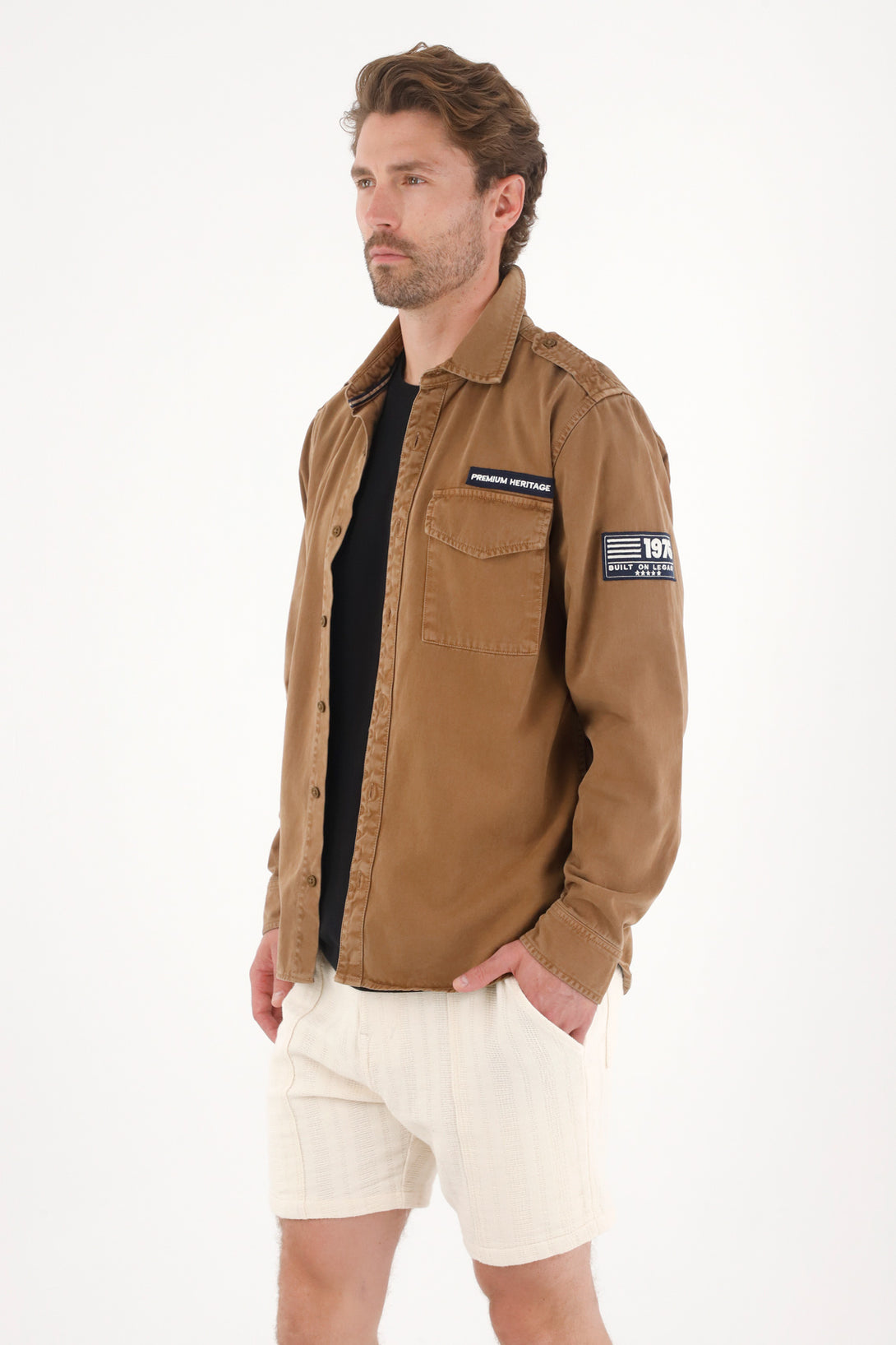 Lightweight Denim Jacket with Brown Accents for Men