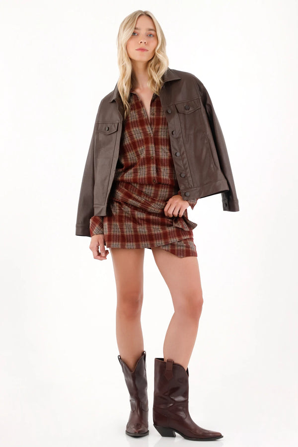 Brown Synthetic Leather Jacket for Women