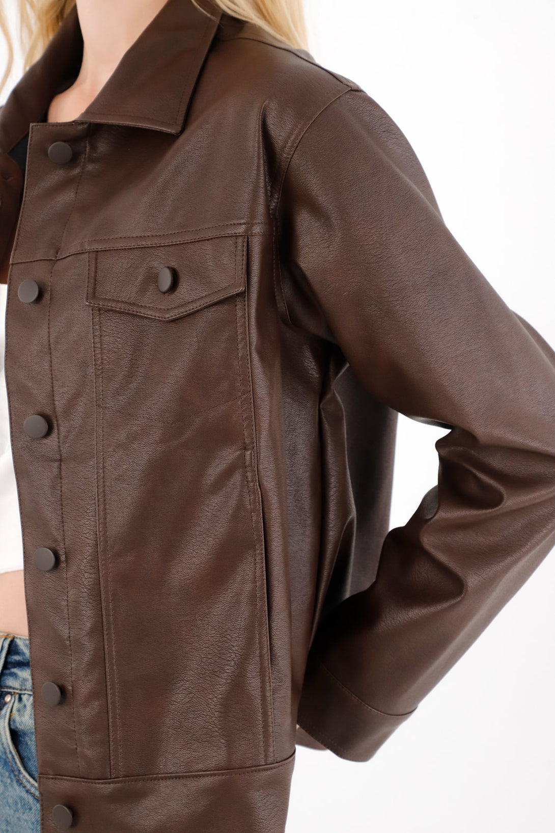 Brown Synthetic Leather Jacket for Women