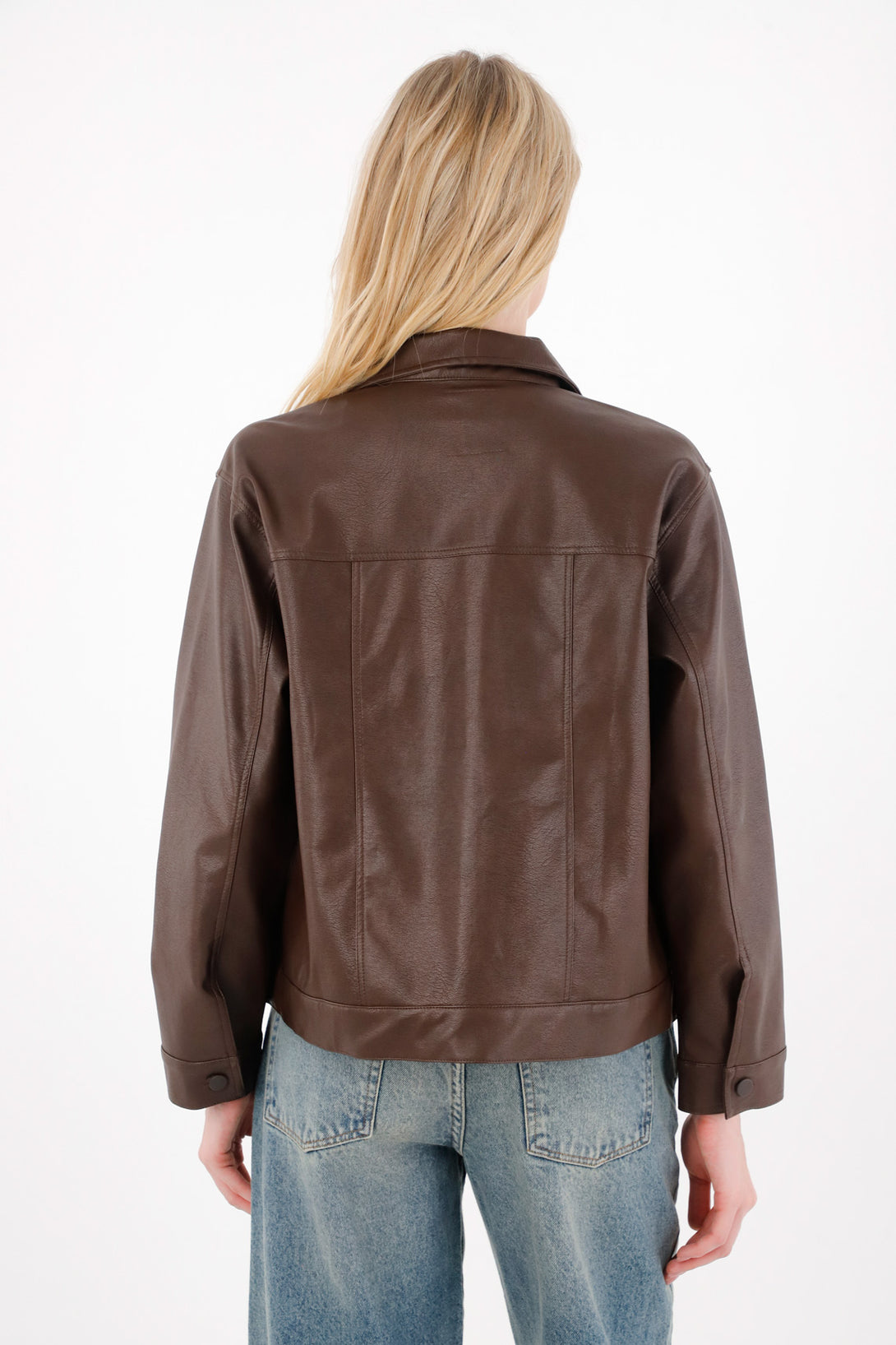 Brown Synthetic Leather Jacket for Women