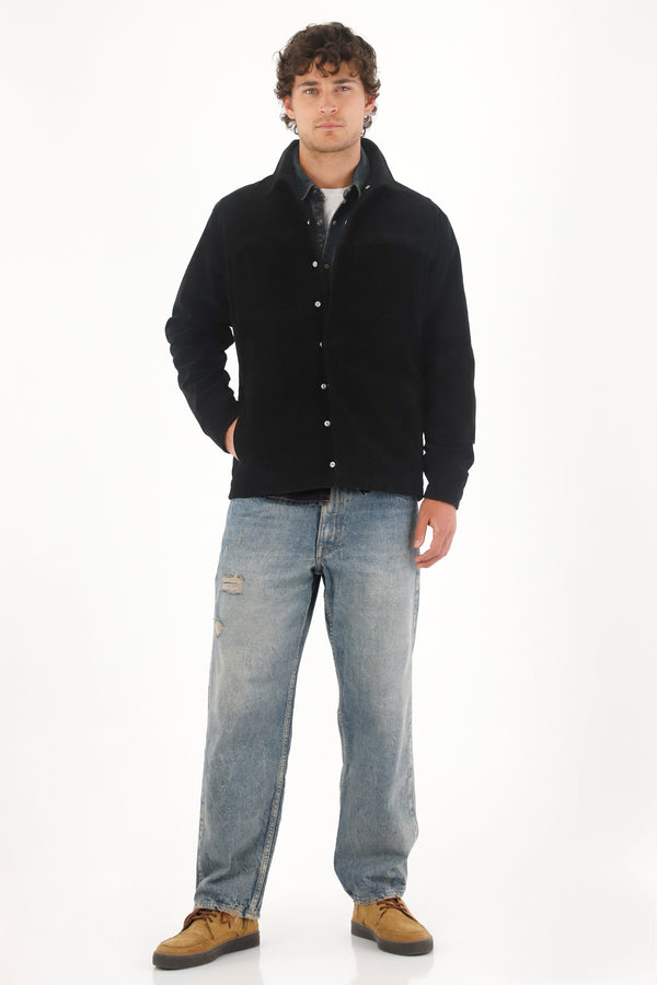 Chaqueta en gamuza sintética negra para hombre