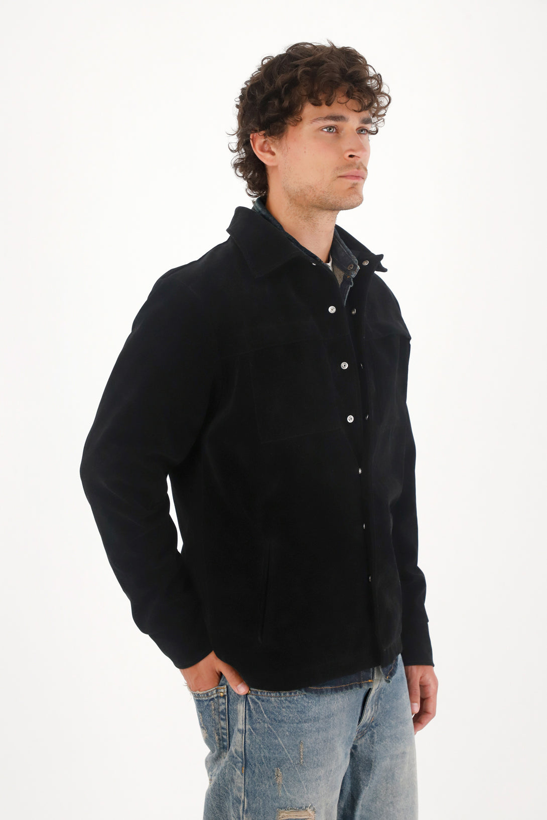Chaqueta en gamuza sintética negra para hombre