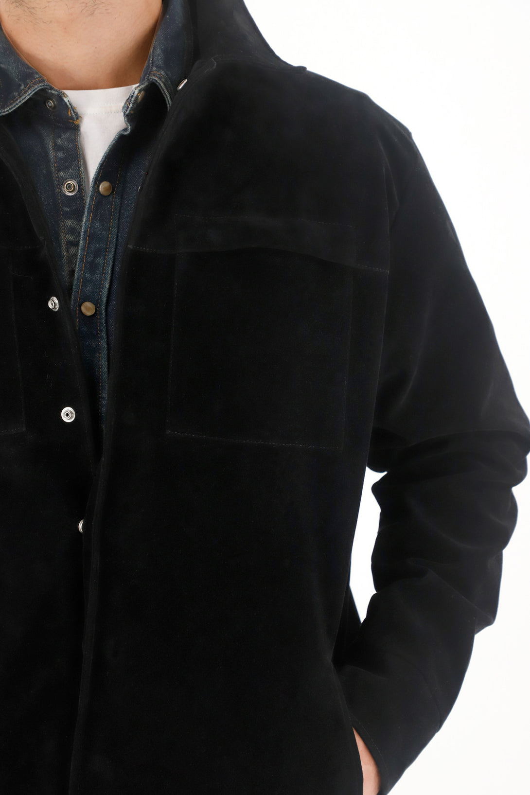 Chaqueta en gamuza sintética negra para hombre