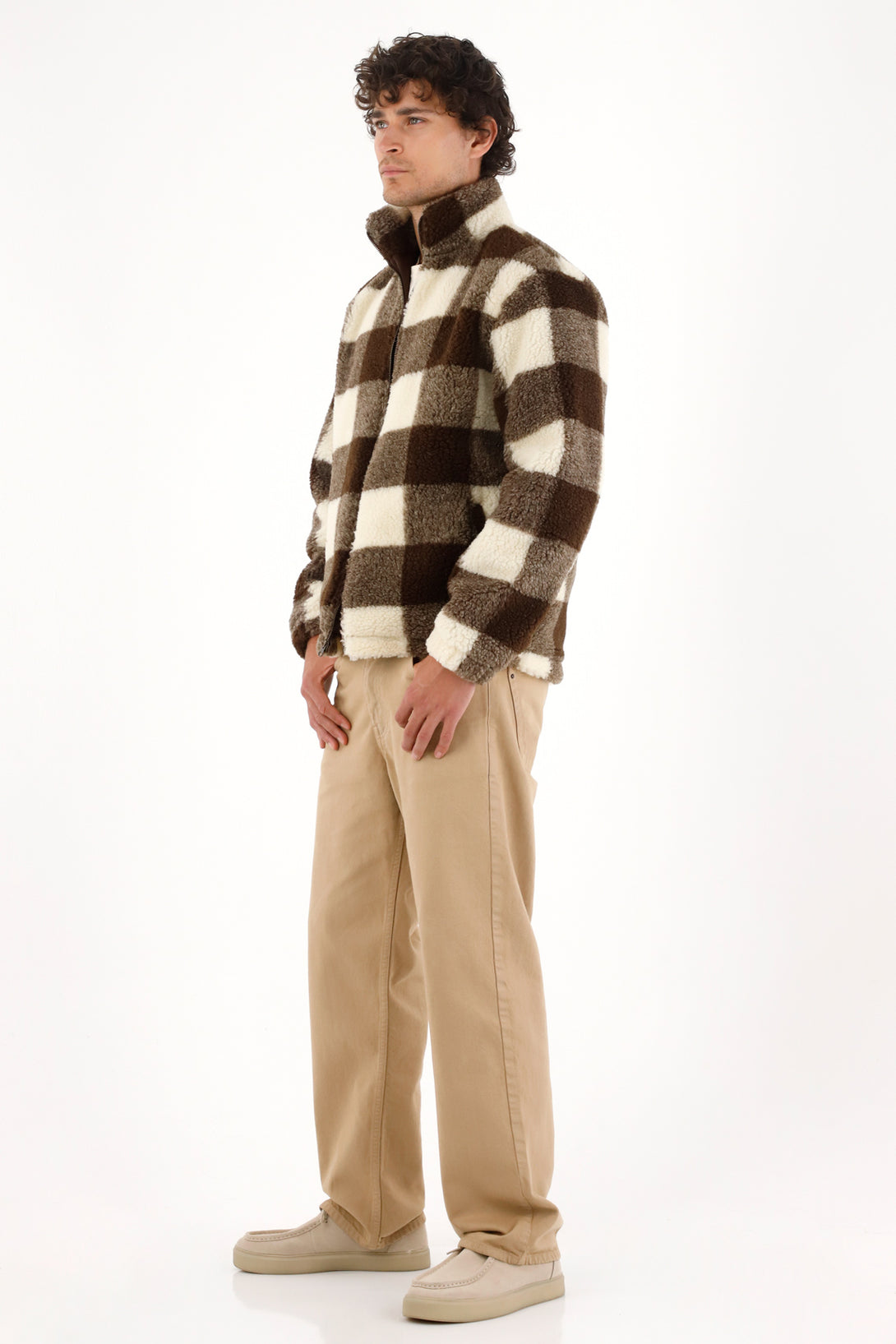 Shearling Jacket with Checkered Design for Men