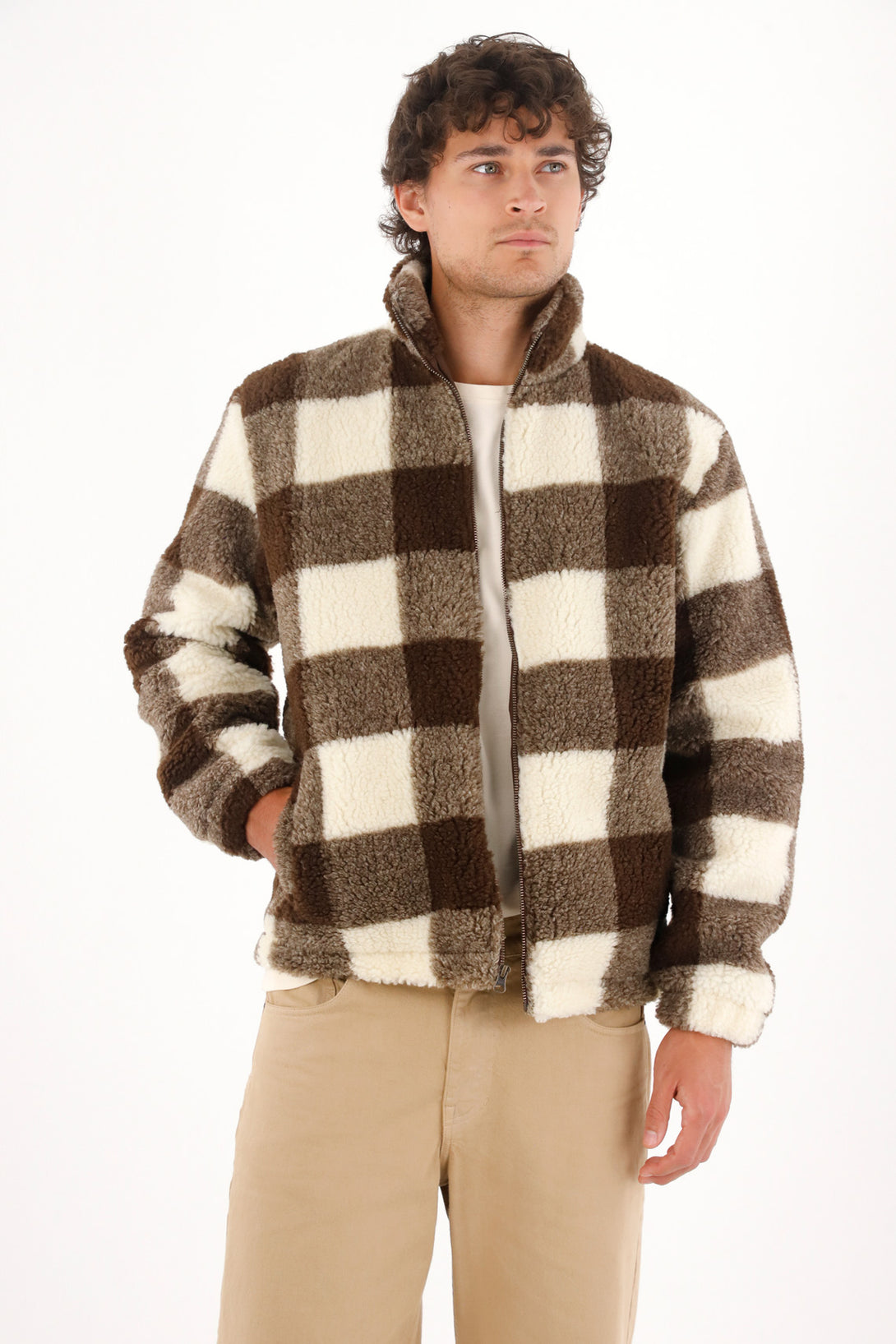 Shearling Jacket with Checkered Design for Men