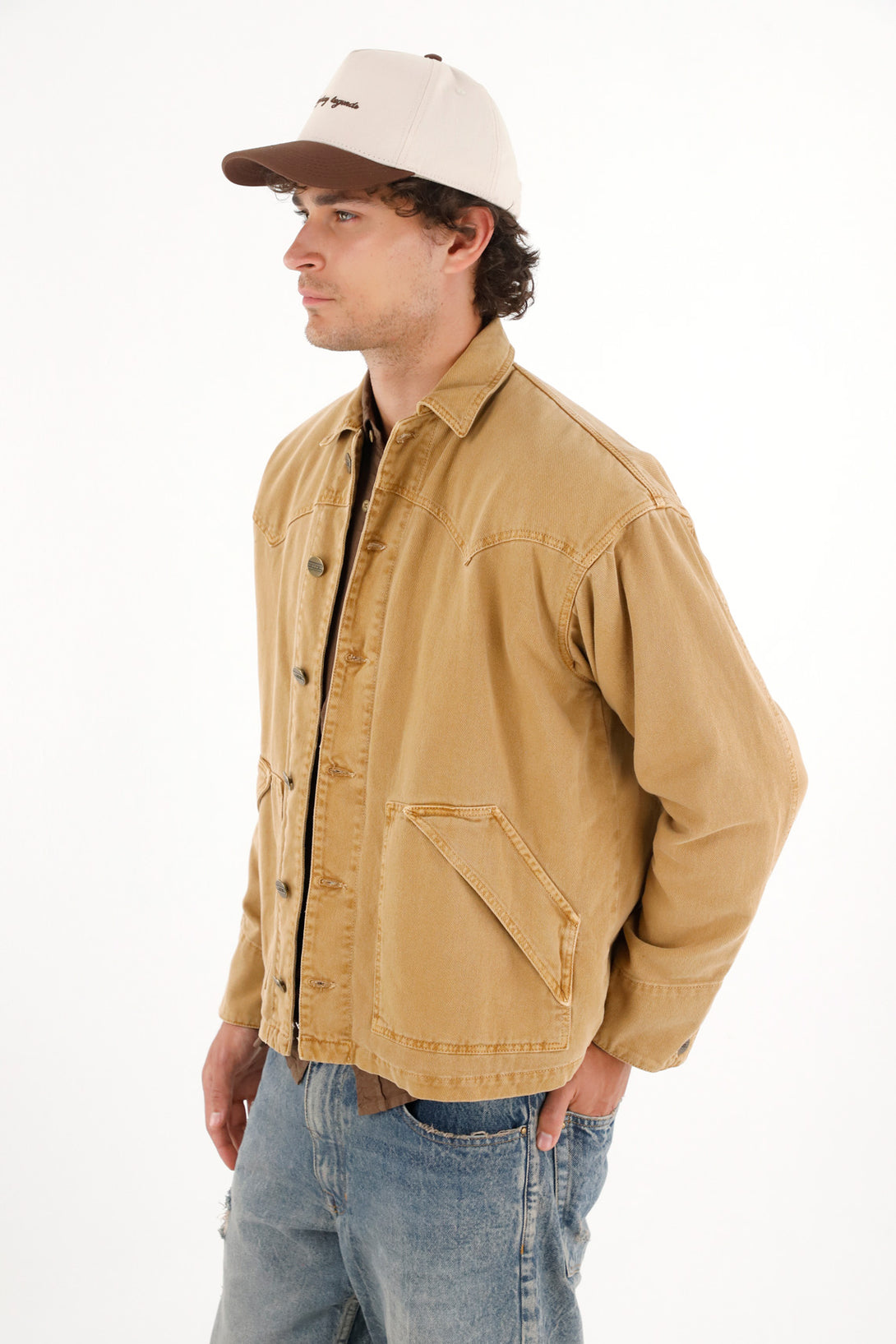 Chaqueta en bull denim café para hombre