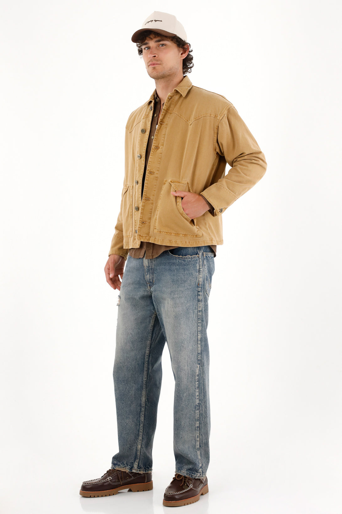 Chaqueta en bull denim café para hombre