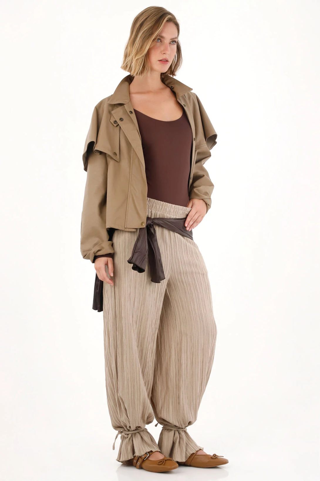 High Neck Synthetic Leather Jacket for Women