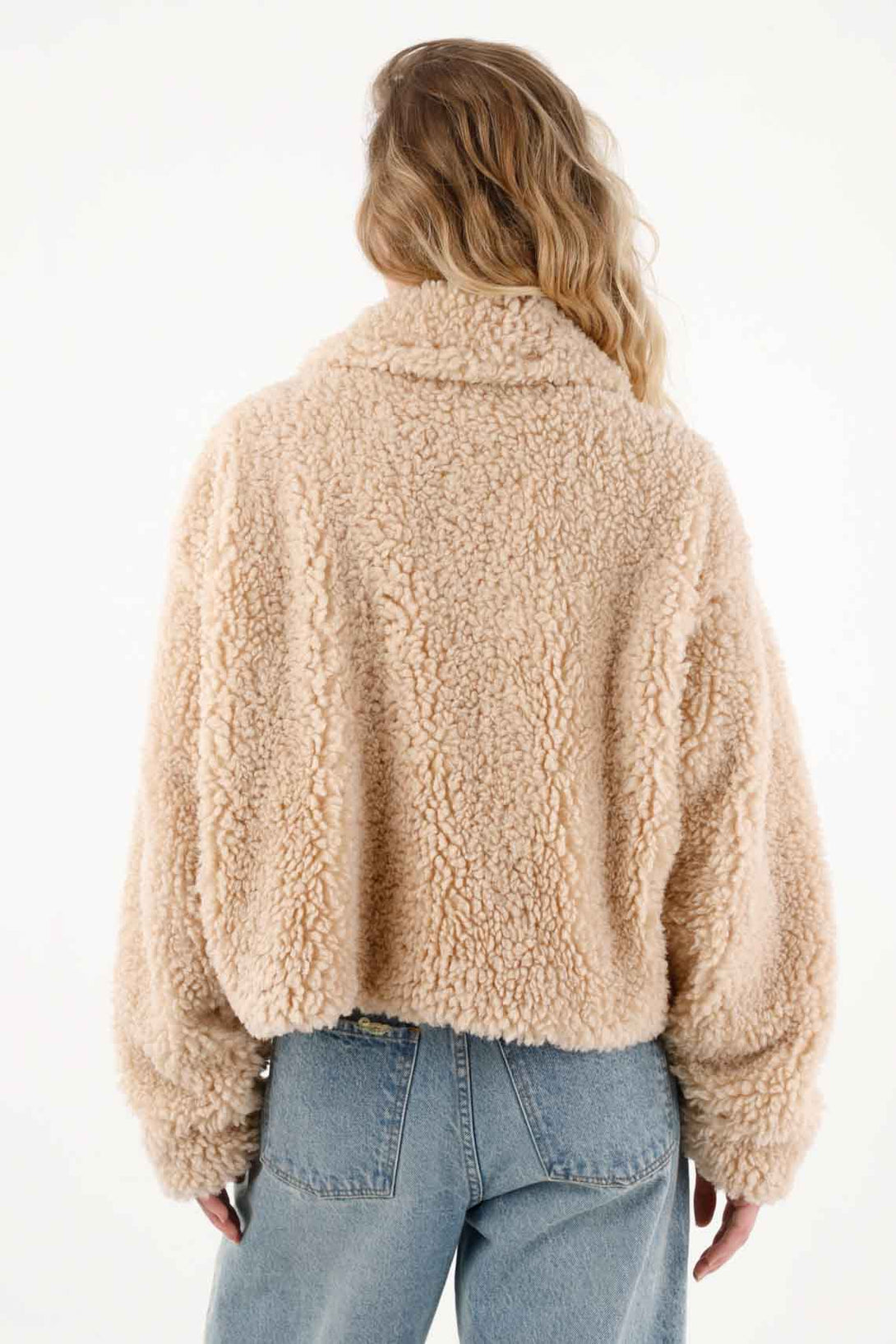 Chaqueta en tela afelpada crudo para mujer