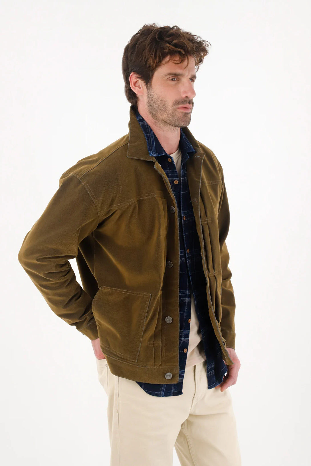 Brown Velvet Denim Jacket for Men